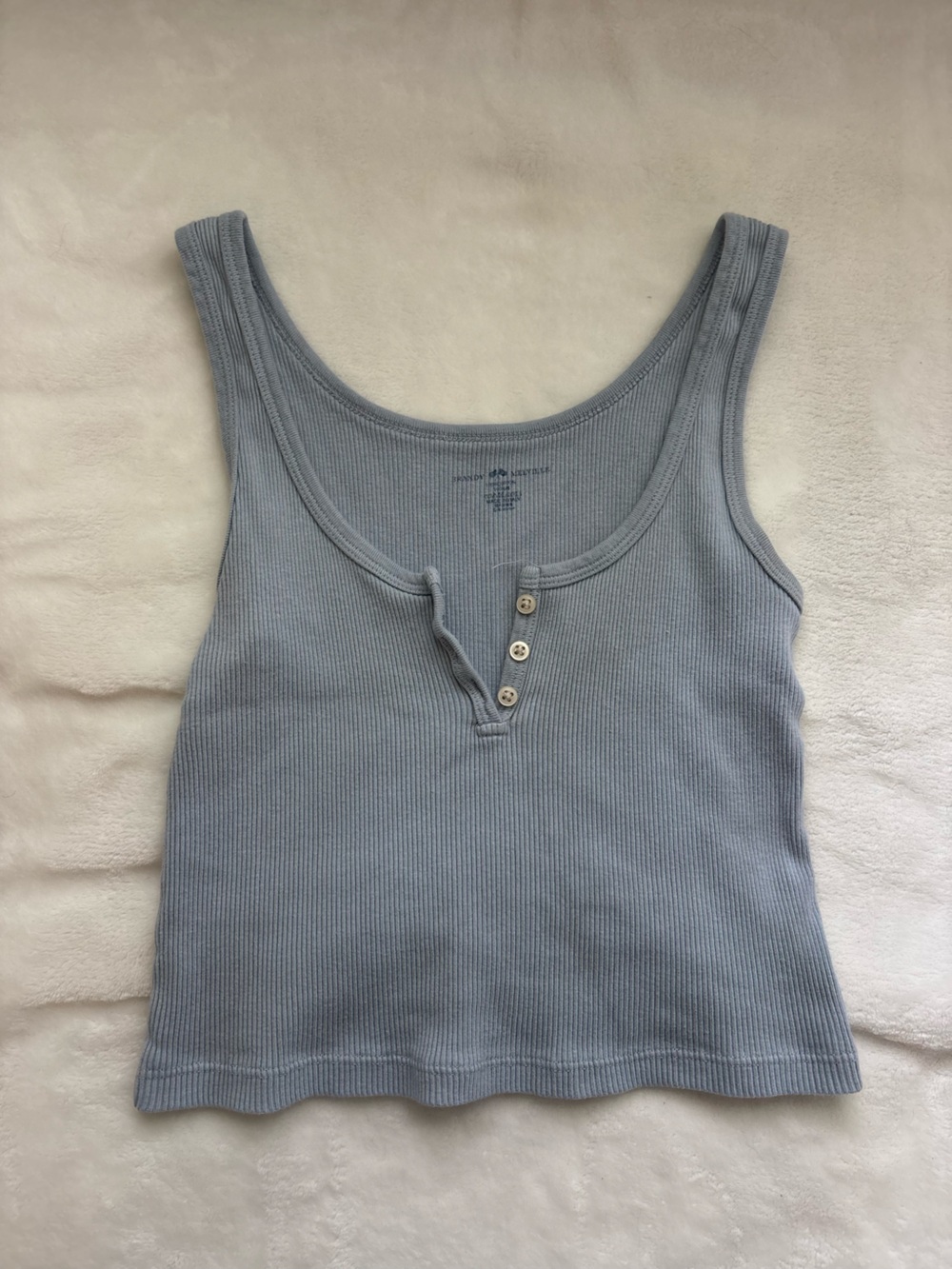 Brandy Melville Ribbed Scoop Neck Tank Top with Button Detail - Light Blue